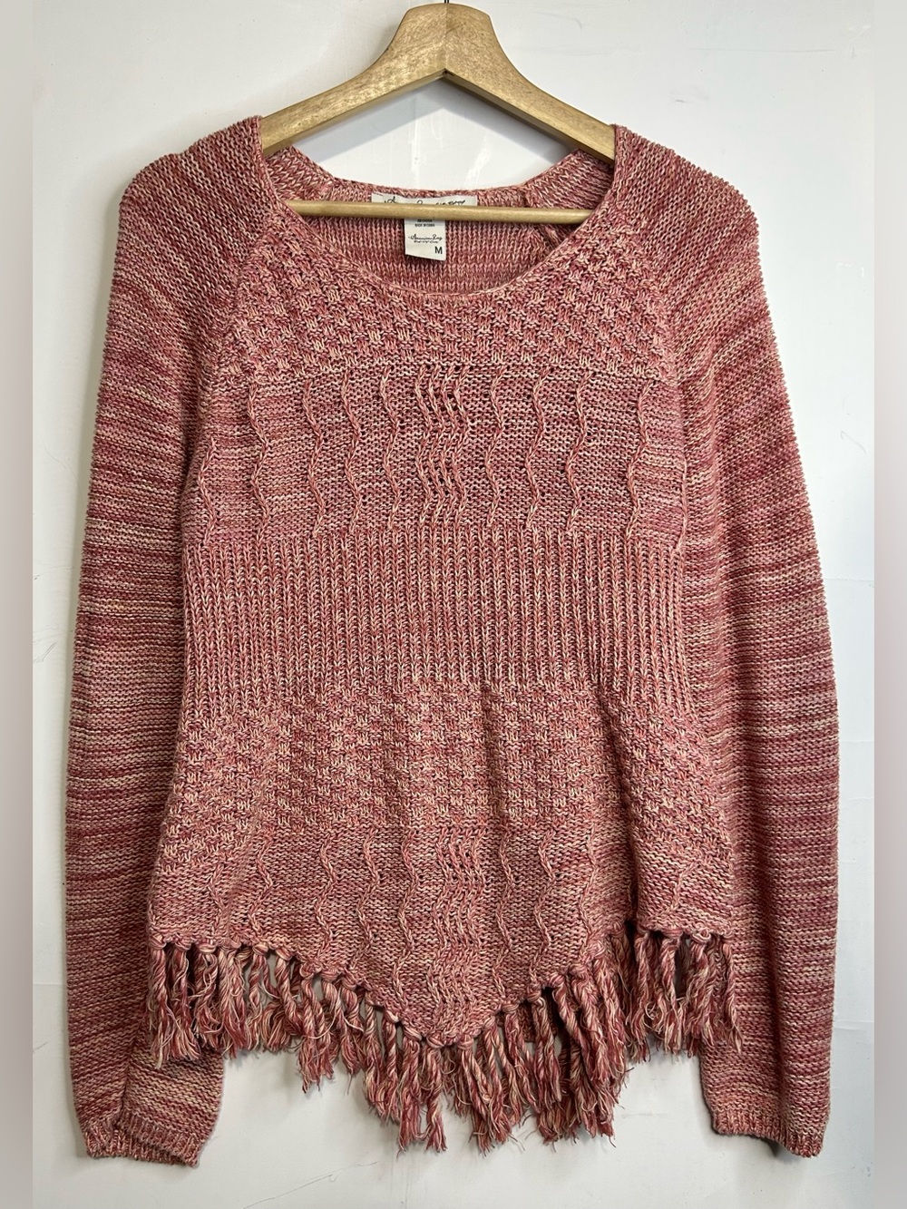 American Rag Heather Pink Fringe Hem Sweater Medium